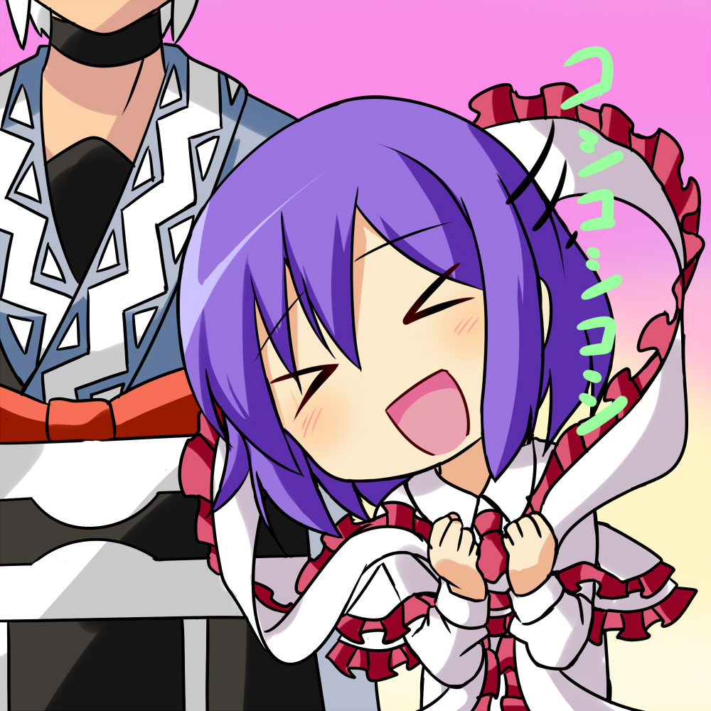>_<, 1boy, 1girl, be_(o-hoho), blue_hair, blush, choker, closed_eyes