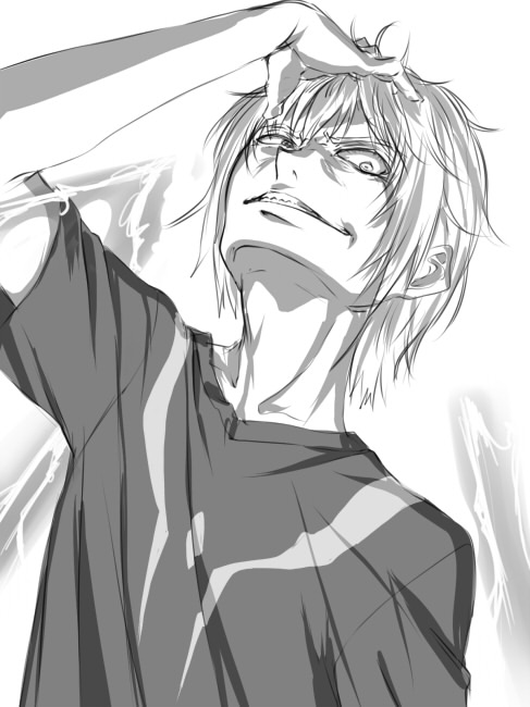 1boy, accelerator, hisatyu, monochrome, short_hair, solo, to_aru_majutsu_no_index