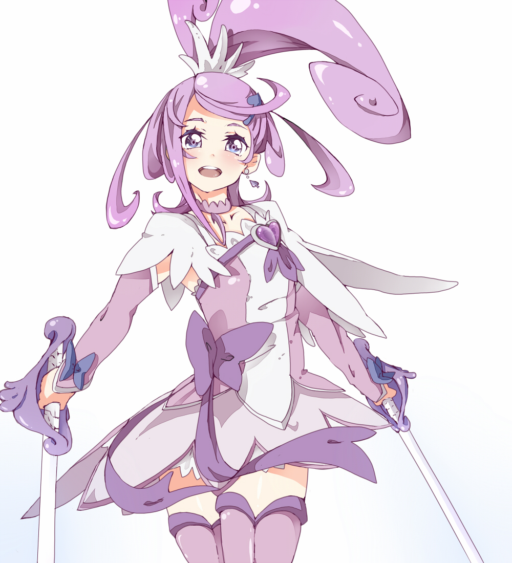 1girl, bow, choker, cure_sword, dokidoki!_precure, dual_wielding, hair_ornament, kenzaki_makoto