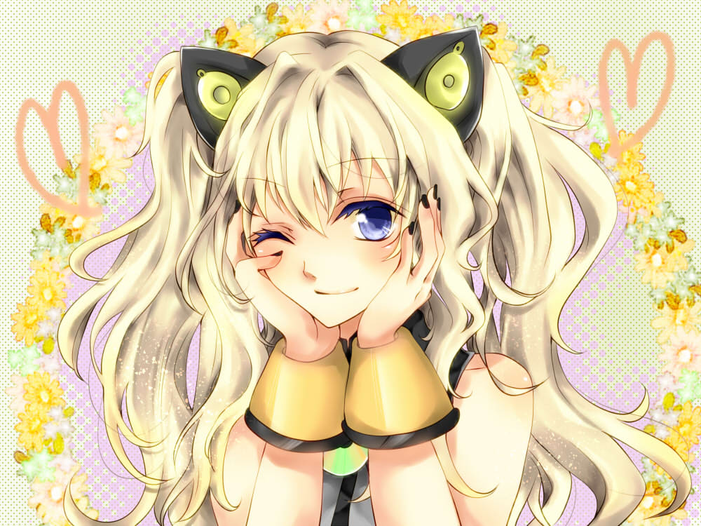 animal_ears, cat_ears, hands_on_own_face, kyashii_(a3yu9mi), looking_at_viewer, seeu, smile, vocaloid
