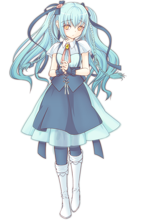 1girl, blue_hair, boots, braid, corset, dress, fingerless_gloves, francesca_(zankyou_legion)