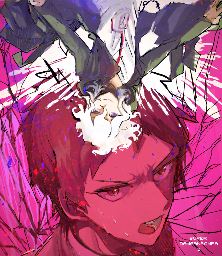 2boys, dangan_ronpa, grey_eyes, hinata_hajime, hoodie, jacket, komaeda_nagito, long_hair