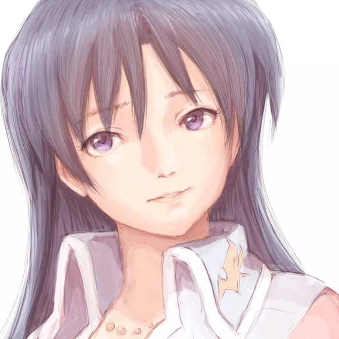 123_(tyamaguch), 1girl, blue_eyes, blue_hair, cool_&amp;_sexy_(idolmaster), face, idolmaster, kisaragi_chihaya, looking_away, portrait, simple_background, solo, white_background