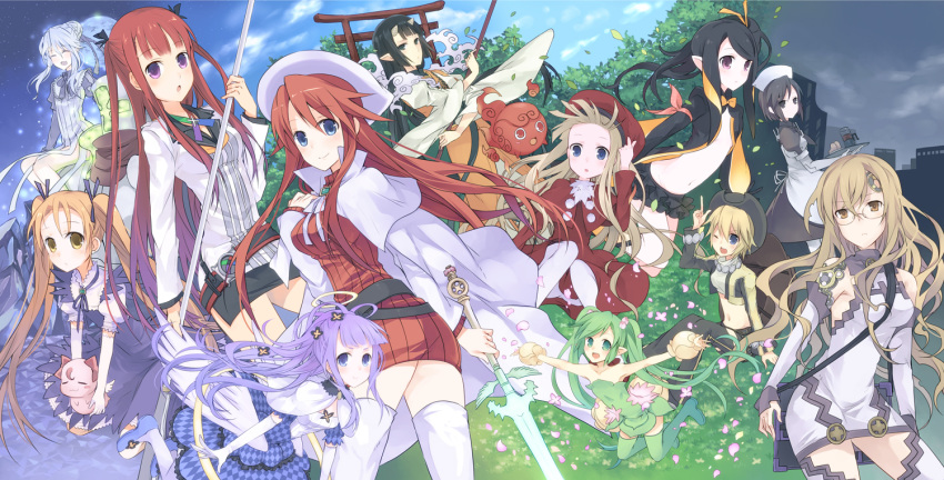 aruka, aty, bare_shoulders, beret, black_hair, blonde_hair, blue_eyes, character_request