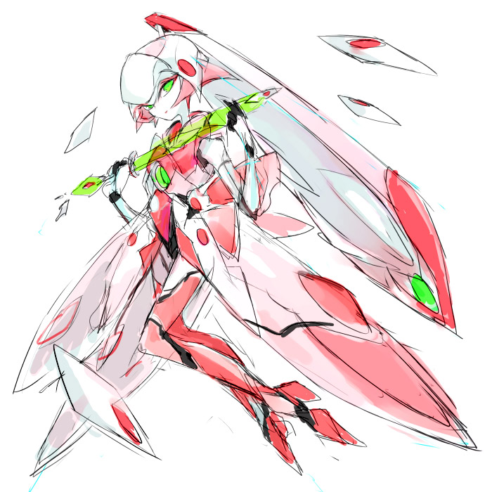 energy_blade, green_eyes, mecha, no_humans, notoro, sketch, vierge, xenogears