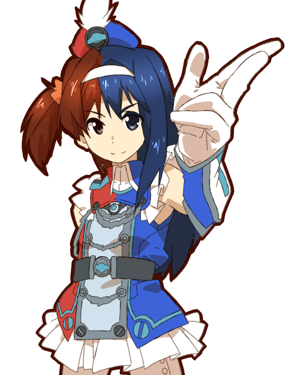 1girl, belt, blue_eyes, blue_hair, brown_eyes, female, fusion, futaba_aoi_(vividred_operation)