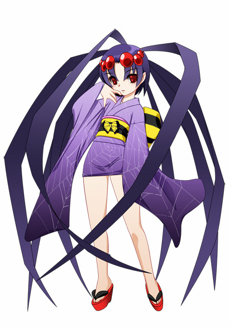 arachne, arane, bow, clam_curry, clog_sandals, female, highres, japanese_clothes