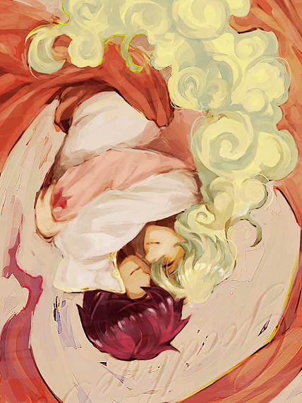 closed_eyes, couple, hikiya, hug, long_hair, nia_teppelin, simon, smile, tengen_toppa_gurren_lagann, upside-down, very_long_hair