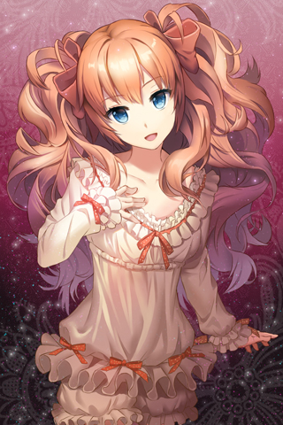blue_eyes, bow, collarbone, frills, grin, hair_bow, hair_ribbon, isfeldt