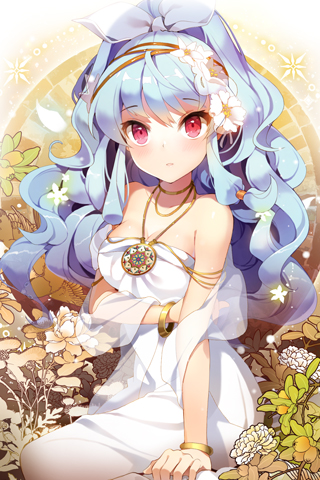 bangle, bare_shoulders, blue_hair, blush, bow, bracelet, breasts, cleavage