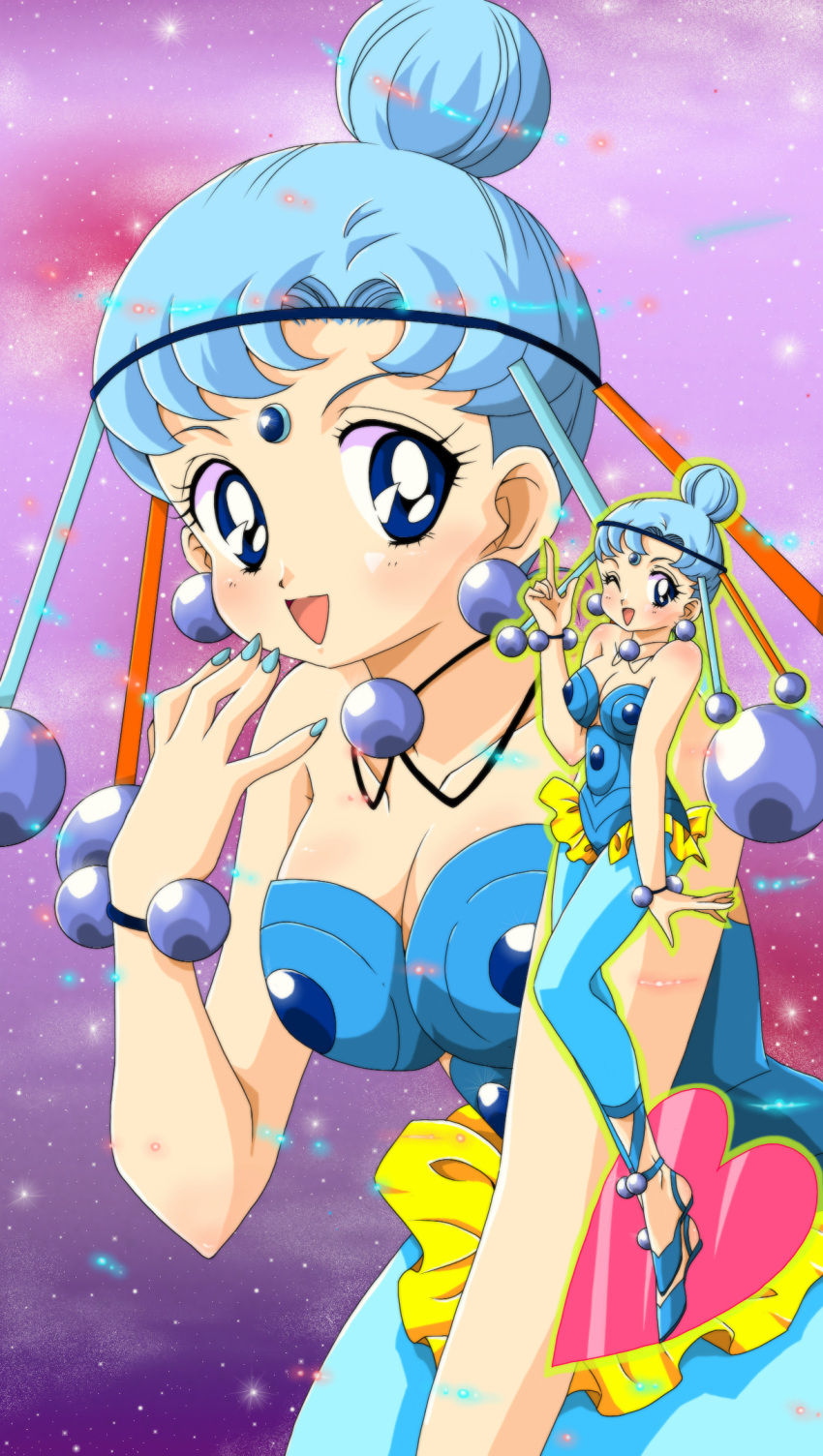1girl, bishoujo_senshi_sailor_moon, blue_eyes, blue_hair, blue_legwear, bracelet, breasts, cleavage