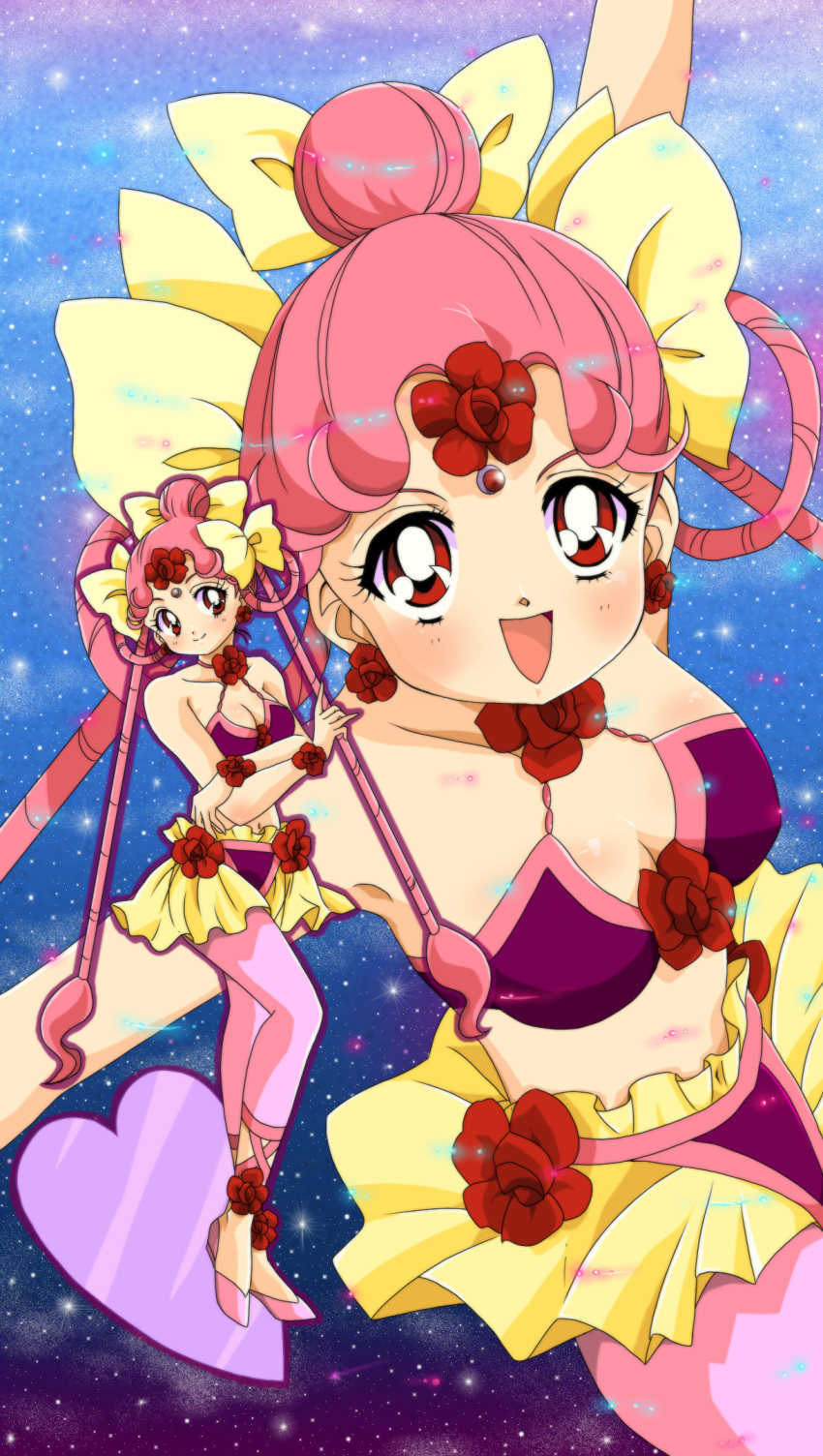 1girl, bikini_top, bindi, bishoujo_senshi_sailor_moon, blue_background, bow, cerecere, dress