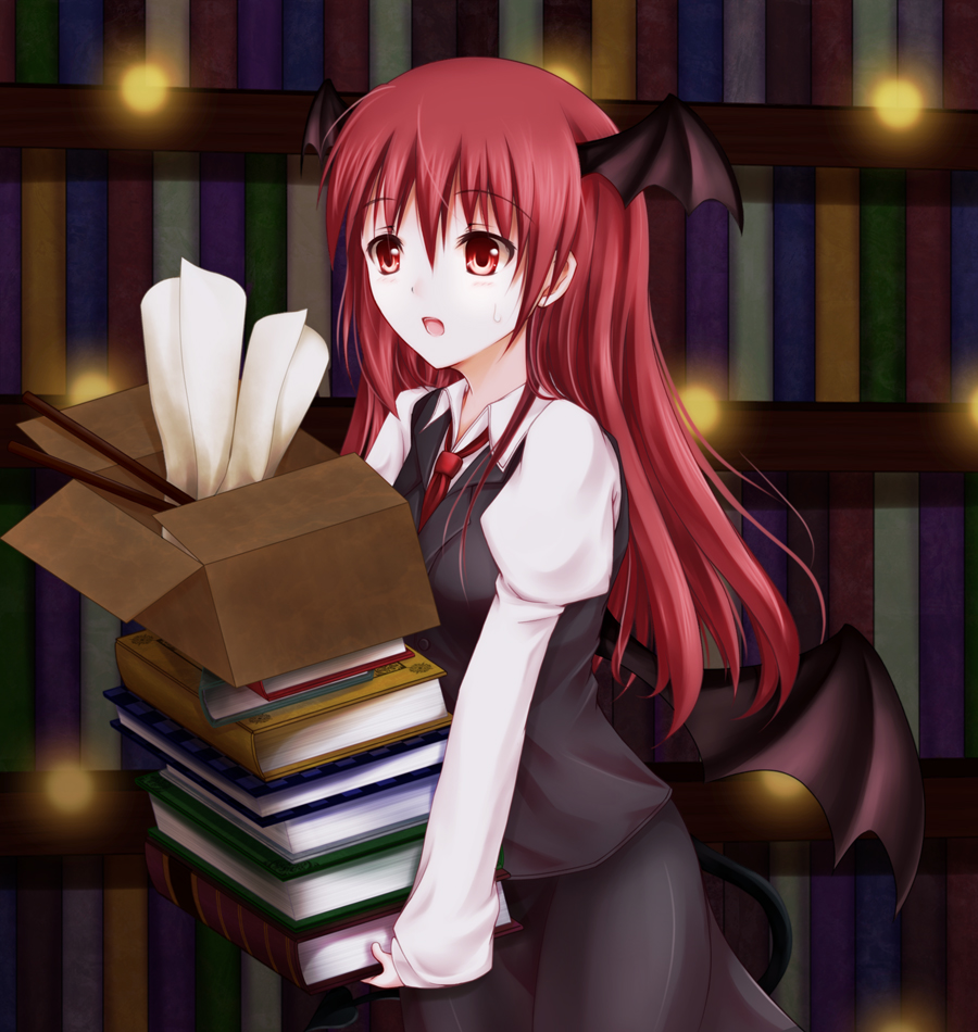 book, bookshelf, box, carrying, cofi_(eternal), eternal, head_wings, headwings