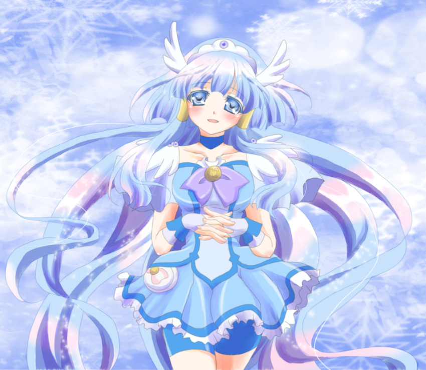1girl, bike_shorts, blue_eyes, blue_hair, breasts, cure_beauty, dress, hair_tubes