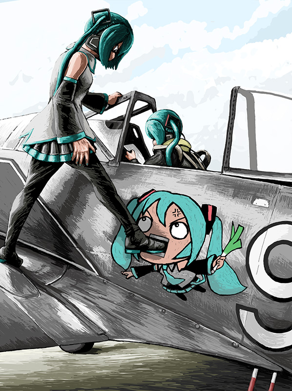 airplane, anger_vein, fw_190, hatsune_miku, military, rxjx, spring_onion, twintails, vocaloid, world_war_ii