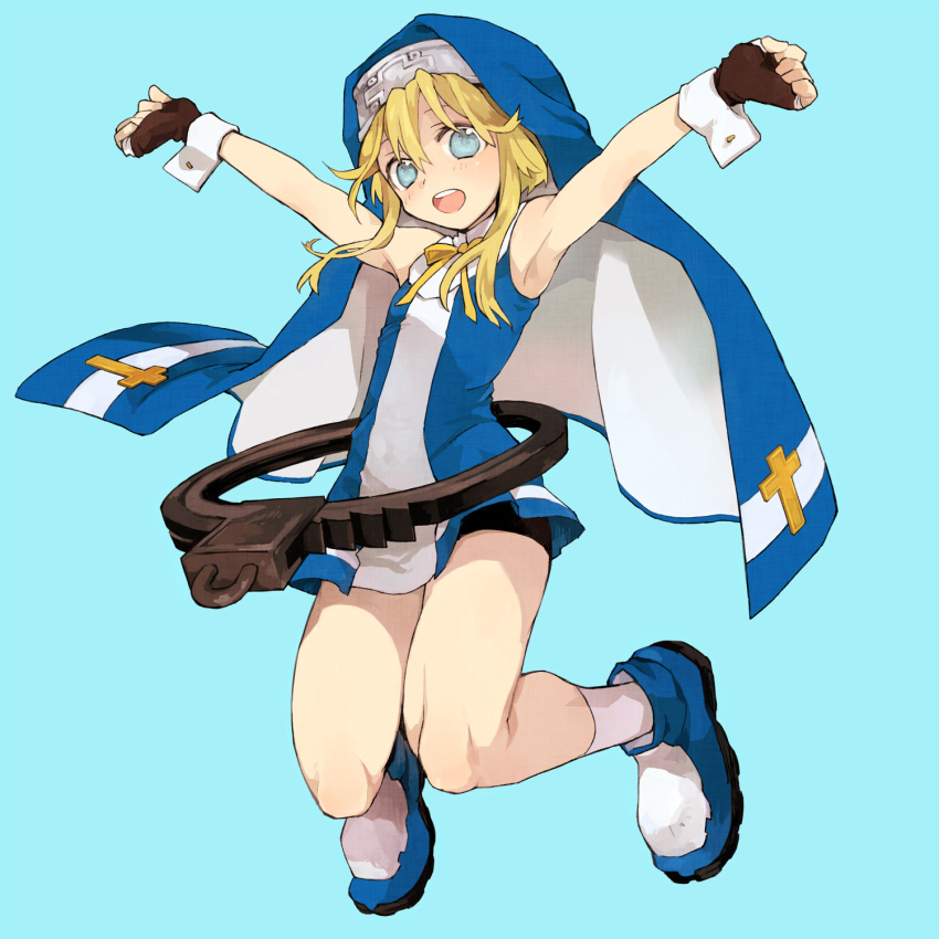 armpits, blonde_hair, blue_eyes, bridget_(guilty_gear), fingerless_gloves, gloves, guilty_gear, habit