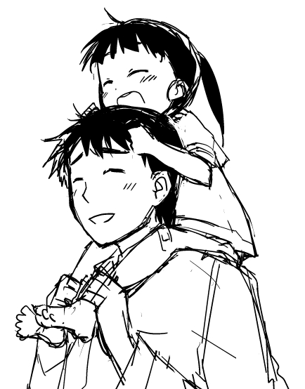 ^_^, barefoot, black_hair, carrying, closed_eyes, father_and_daughter, hijikata_keisuke, if_they_mated