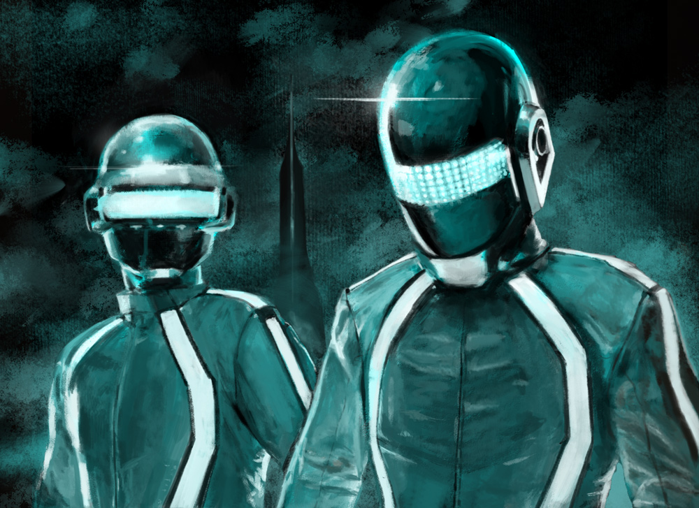 2boys, daft_punk, guy_manuel_de_homemchristo, helmet, jacket, multiple_boys, thomas_bangalter, tron