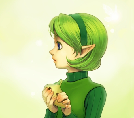 1girl, blue_eyes, green_hair, hairband, instrument, ocarina, ocarina_of_time, pointy_ears