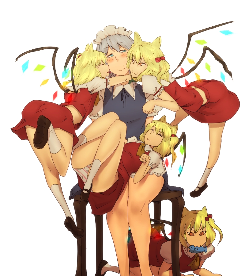 5girls, :3, :t, animal_ears, blonde_hair, blue_eyes, blush, cat_ears