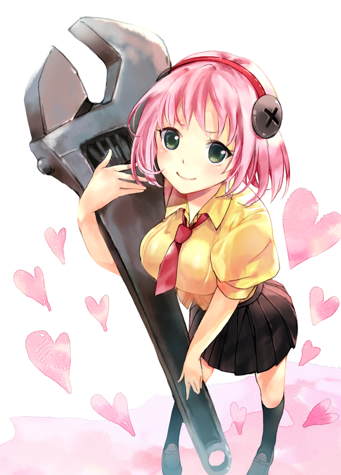 breasts, green_eyes, hairband, hakka0320, heart, kneehighs, loafers, necktie