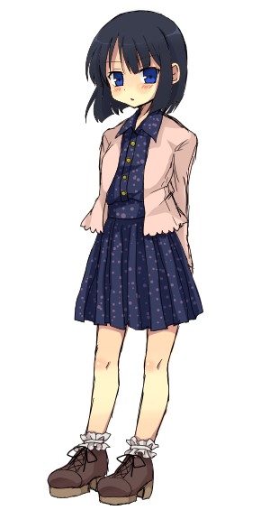 1girl, arms_behind_back, blue_eyes, blush, boots, casual, contemporary, kuromu_(cr0711)