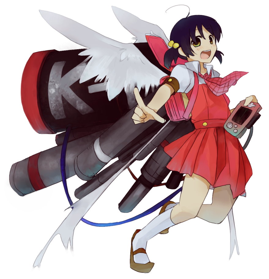bad_id, black_hair, child, hair_bobbles, hair_ornament, kaai_yuki, sccm, school_uniform, short_twintails, socks, twintails, ueno_makoto, vocaloid, wings