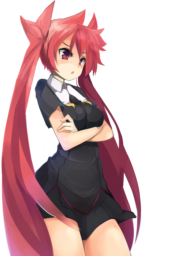 alternate_costume, arcana_heart, arcana_heart_3, crossed_arms, kamui0226, long_hair, open_mouth, red_eyes, redhead, scharlachrot, skirt, twintails, very_long_hair