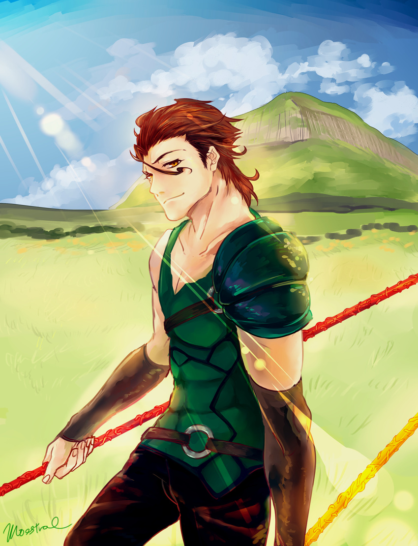 1boy, ahoge, brown_hair, exec-rain, fate/zero, fate_(series), gae_buidhe, gae_dearg