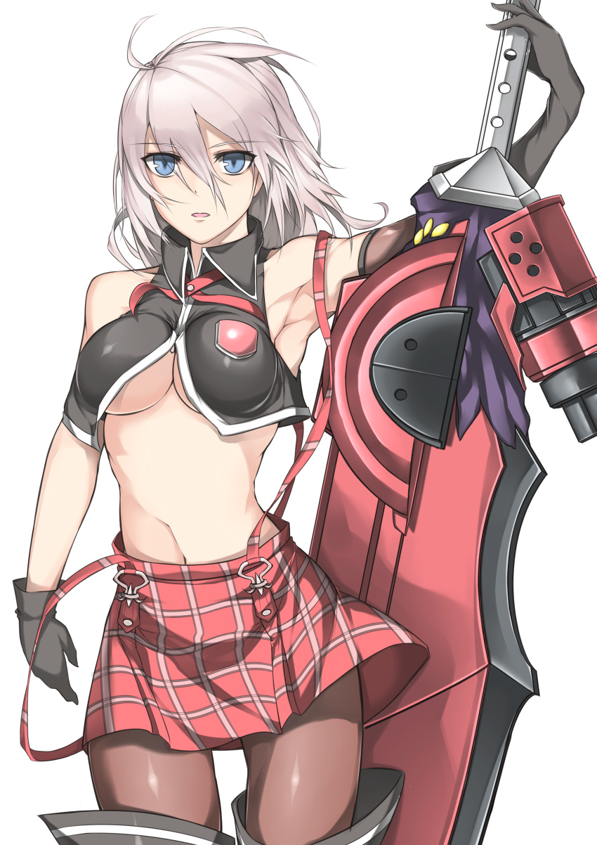 1girl, absurdres, alisa_ilinichina_amiella, armpits, bangs, bare_shoulders, black_gloves, blue_eyes