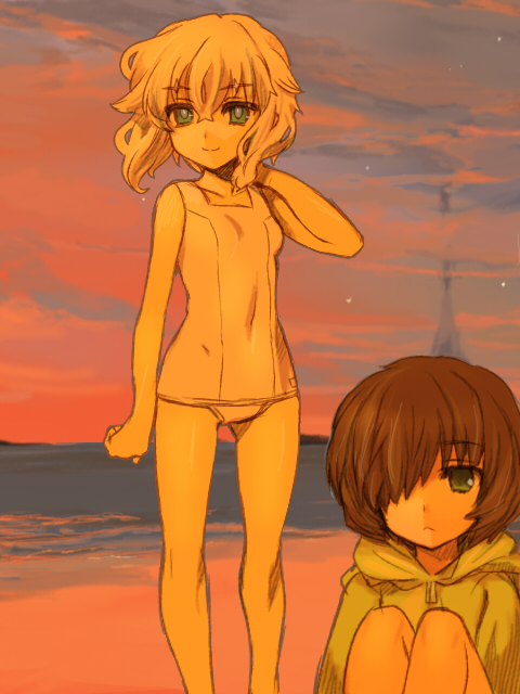 am_isuel, beach, crook_morphus, hoodie, jacket, rance_(series), rance_quest, sunset