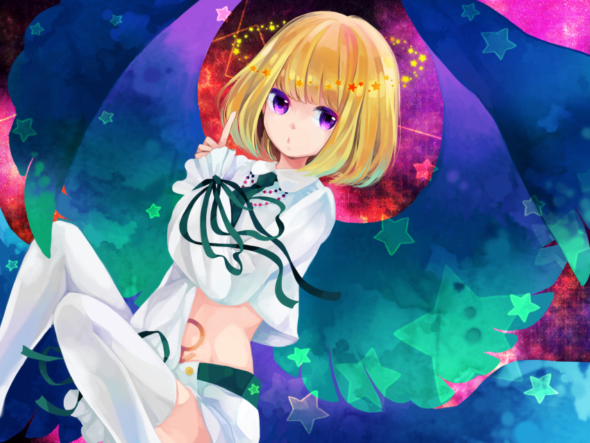 1boy, beatmania, beatmania_iidx, blonde_hair, bonne_c, midriff, multiple_wings, rche_(beatmania)