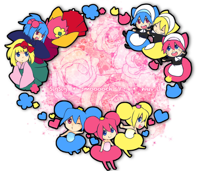 6+girls, beatmania, beatmania_iidx, blonde_hair, blue_eyes, blue_hair, bonne_c, bow