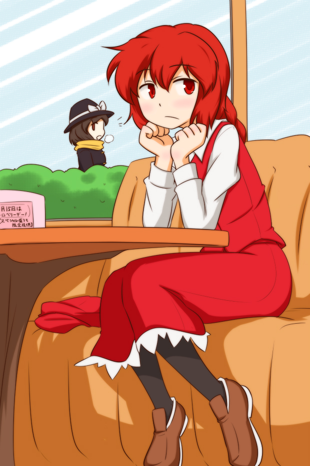 2girls, bow, braid, brown_eyes, brown_hair, hat, hat_bow, hat_ribbon