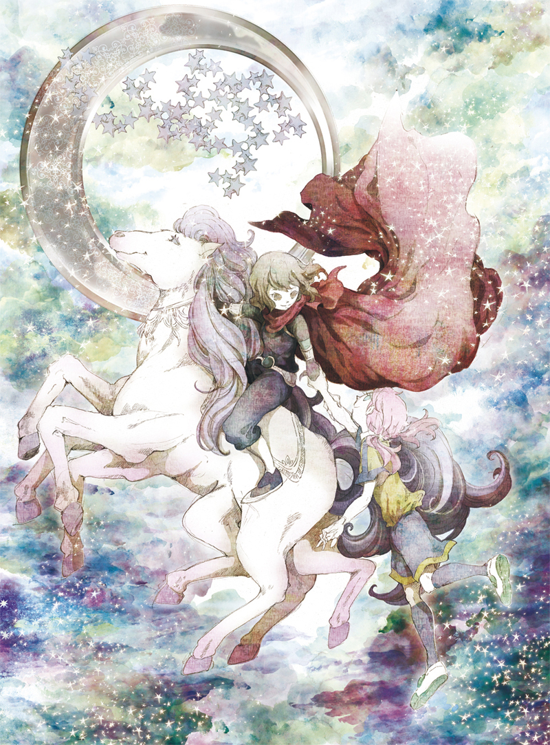 2boys, blue_eyes, brown_eyes, brown_hair, cape, christine_ogawa, horse, inazuma_eleven_(series)