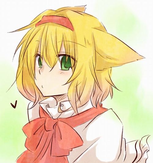 1girl, alice_margatroid, animal_ears, blonde_hair, bust, cat_ears, green_eyes, heart