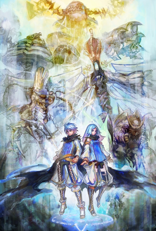 blue_eyes, blue_hair, cape, detached_pants, detached_sleeves, erica_(malicious), malicious, official_art