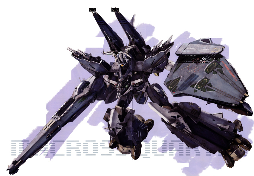 cannon, epic, gun, highres, macross, macross_frontier, macross_quarter, mecha, official_art, s.m.s., scan, science_fiction, shield, space_craft, spaceship, storm_attacker, weapon