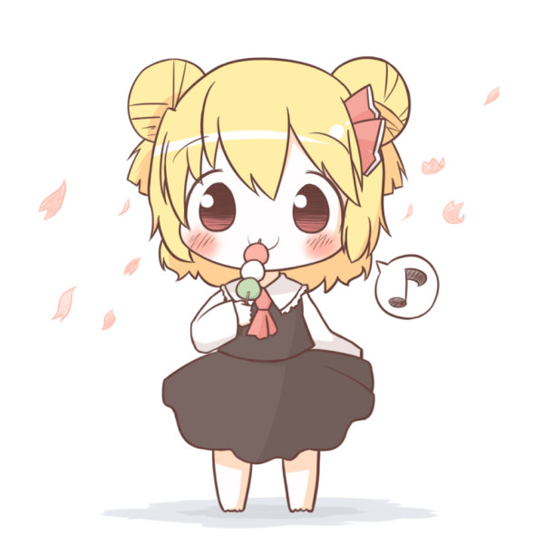 1girl, alternate_hairstyle, ascot, blonde_hair, blush, dang, double_bun, hair_ribbon