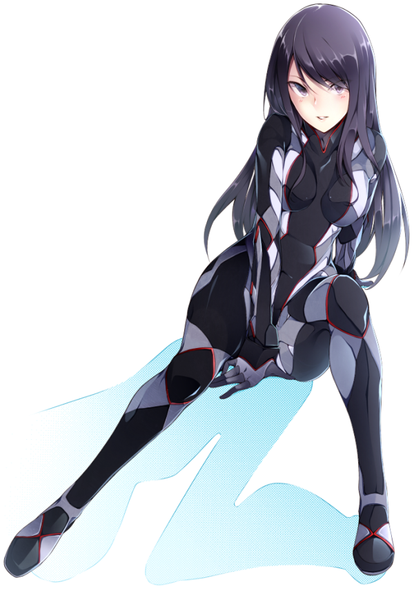 1girl, black_eyes, black_hair, bodysuit, clothed_navel, long_hair, mahaya, shadow
