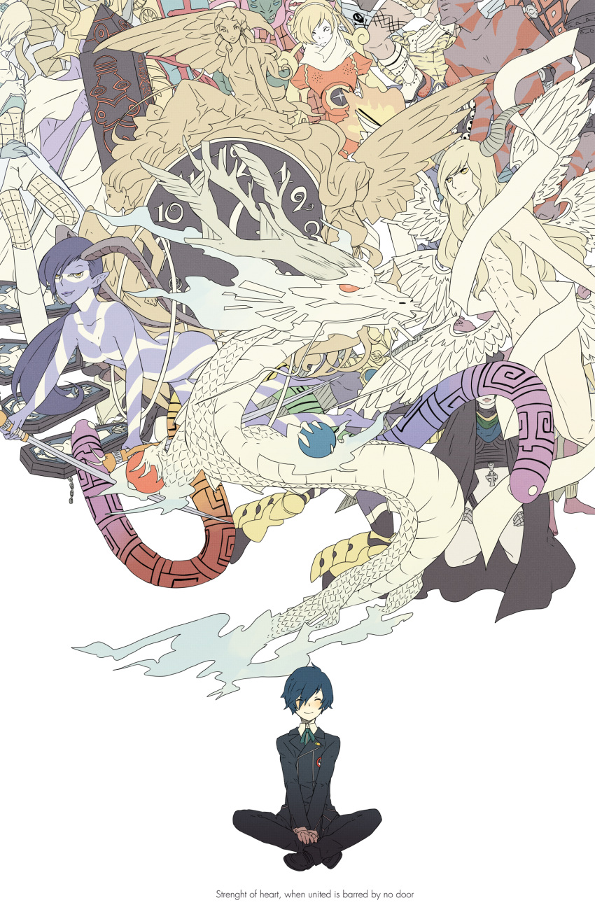 aiwatan, arisato_minato, blue_hair, character_request, closed_eyes, cybele, kohryu, megami_tensei