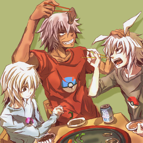 bad_id, bakura_ryou, beer, chopsticks, eating, great_ball, lowres, male