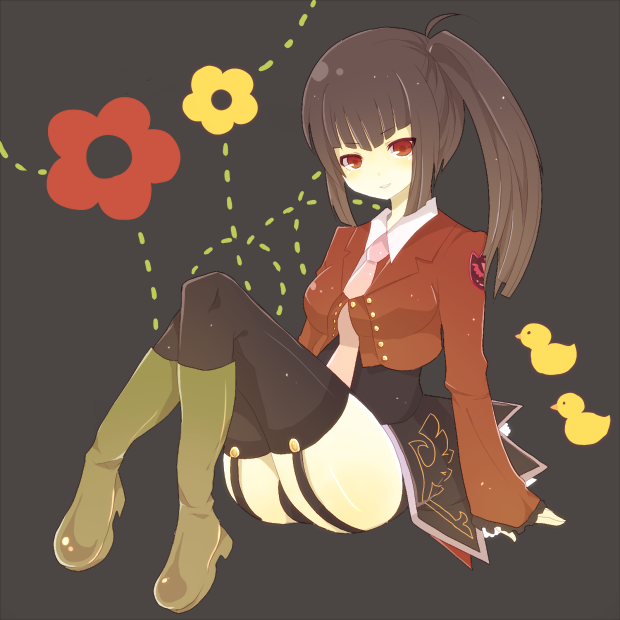 bangs, belphegor, black_hair, black_legwear, blazer, blunt_bangs, boots, garter_straps
