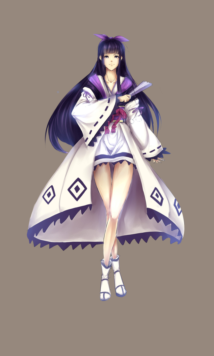 1girl, aerlai, ayanokouji_kanna, crossed_legs_(standing), fan, full_body, hair_ribbon, highres