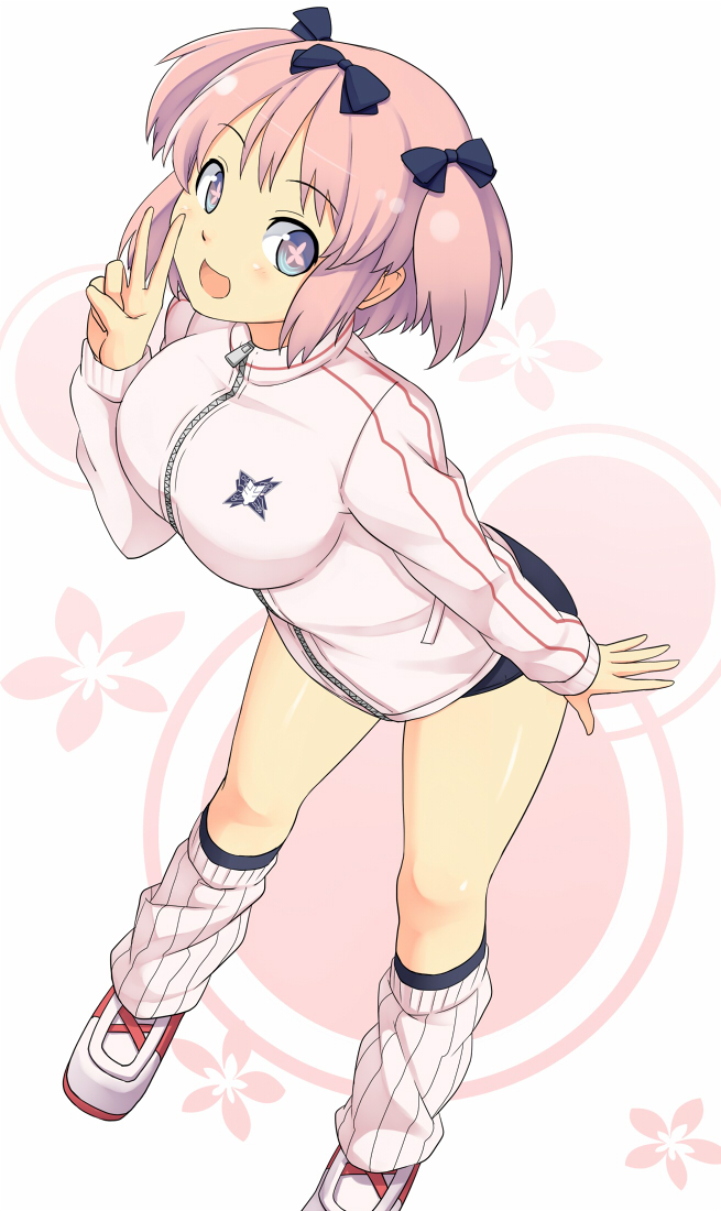 +_+, 1girl, blue_eyes, bow, breasts, buruma, hair_bow, hibari_(senran_kagura)