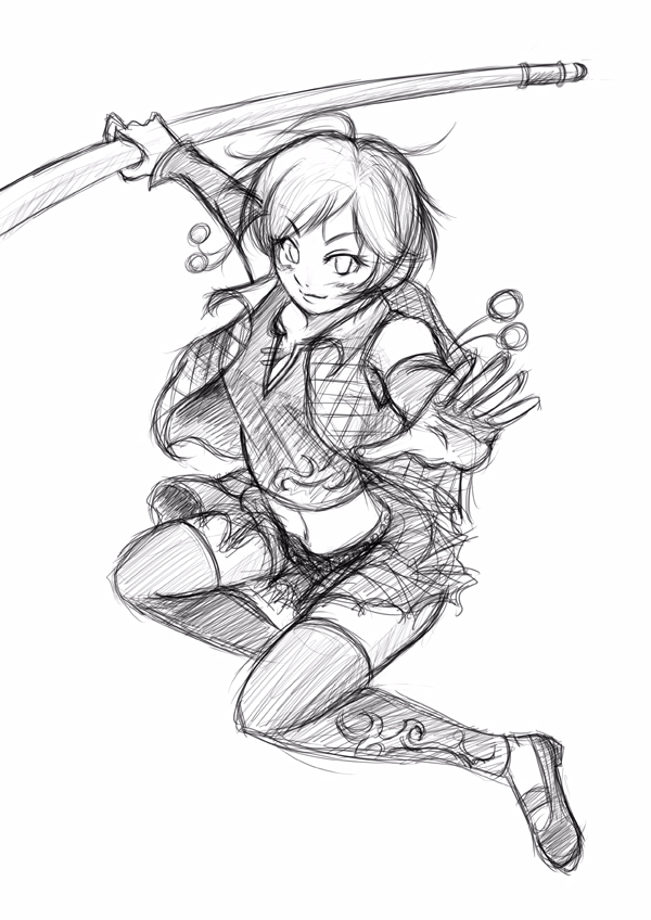 1girl, detached_sleeves, eileen, miniskirt, monochrome, open_vest, short_hair, skirt
