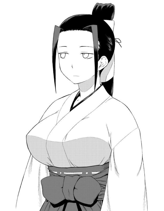 1girl, bangs, breasts, flat_gaze, japanese_clothes, kokuyou, large_breasts, long_hair