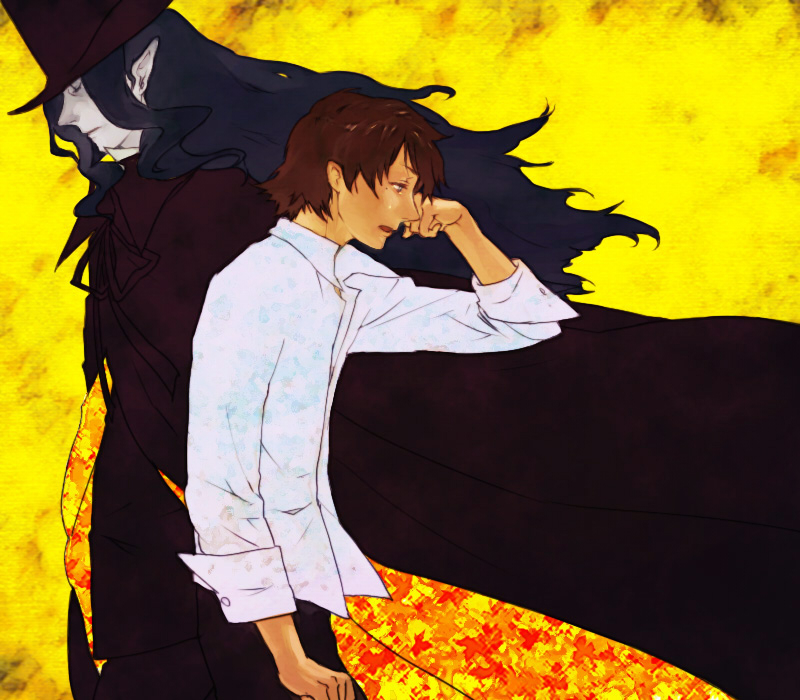 blue_skin, brown_hair, count_of_monte_cristo, egawa_satsuki, gankutsuou, hat, long_hair, male