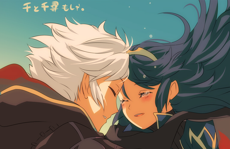 1boy, 1girl, blue_hair, blush, boyfriend_and_girlfriend, couple, fire_emblem, fire_emblem:_kakusei