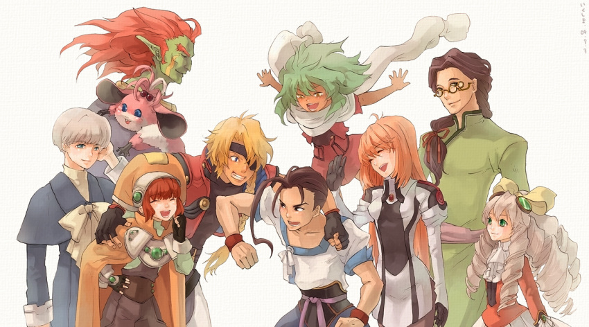 4girls, 5boys, bartholomew_fatima, billy_lee_black, blonde_hair, blue_eyes, bow, braid
